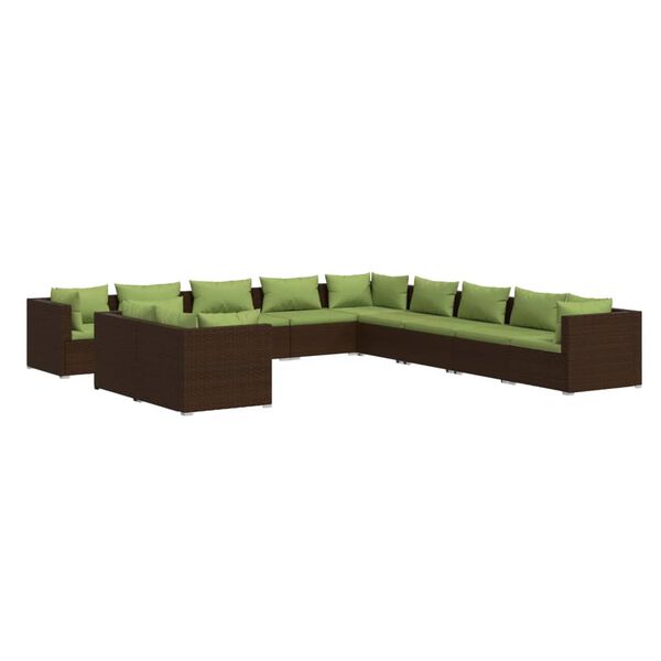 vidaXL Set de muebles de jard&iacute;n 11 pzas cojines rat&aacute;n sint&eacute;tico marr&oacute;n