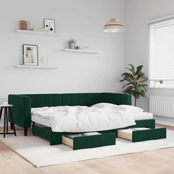 vidaXL Sofá cama nido con cajones terciopelo verde oscuro 90x200 cm