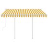 vidaXL Toldo retráctil automático con postes amarillo blanco 3,5x2,5 m