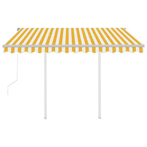 vidaXL Toldo retráctil automático con postes amarillo blanco 3,5x2,5 m