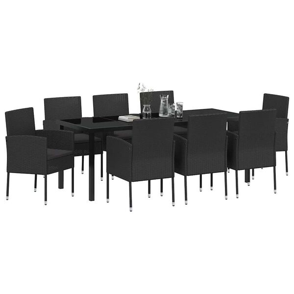 vidaXL Conjunto de Comedor de Jard&iacute;n 9 pcs Negro rat&aacute;n sint&eacute;tico