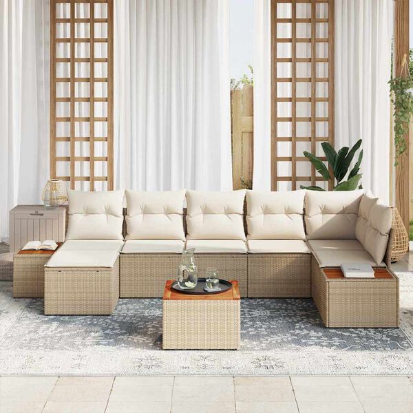 vidaXL Conjunto de sof&aacute; de jard&iacute;n 8 pcs Beige rat&aacute;n sint&eacute;tico