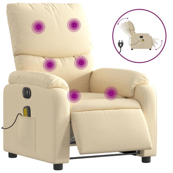 vidaXL Sillón reclinable de masaje eléctrico tela color crema