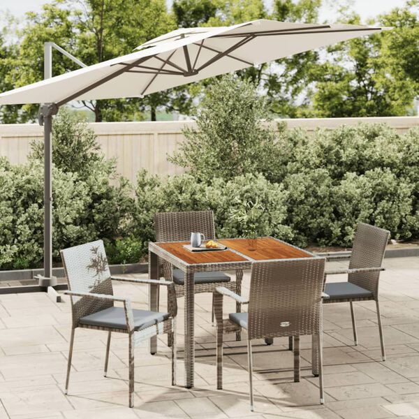 vidaXL Set comedor de jard&iacute;n 5 piezas con cojines rat&aacute;n sint&eacute;tico gris