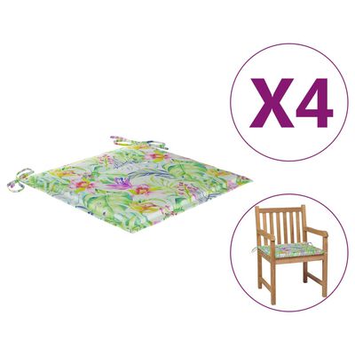 vidaXL Cojines de silla de jardín 4 uds tela Oxford hojas 50x50x3 cm