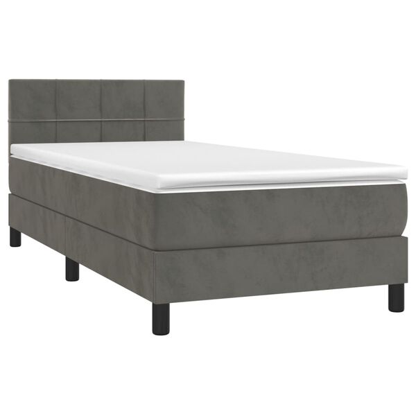 vidaXL Cama box spring con colch&oacute;n terciopelo gris oscuro 90x190 cm