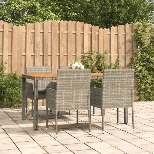 vidaXL Set comedor de jardín 5 piezas con cojines ratán sintético gris