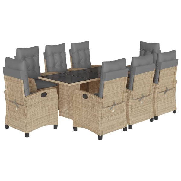 vidaXL Set comedor de jard&iacute;n 9 pzas con cojines rat&aacute;n sint&eacute;tico beige
