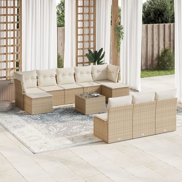vidaXL Set de sof&aacute;s de jard&iacute;n 11pzas con cojines rat&aacute;n sint&eacute;tico beige