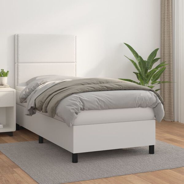 vidaXL Cama box spring con colch&oacute;n cuero sint&eacute;tico blanco 90x190 cm