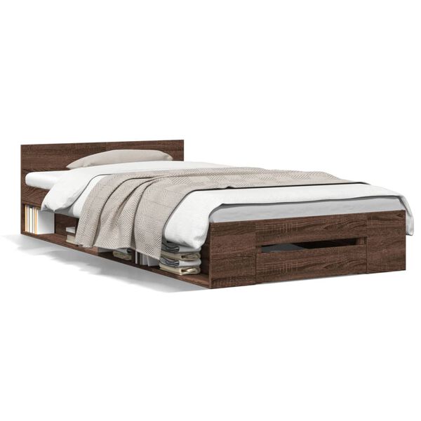 vidaXL Cama con caj&oacute;n madera de ingenier&iacute;a marr&oacute;n roble 90x190 cm