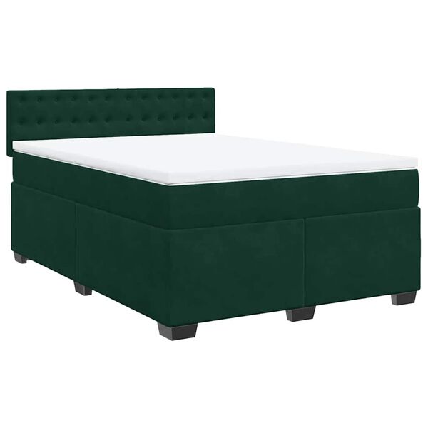 vidaXL Cama box spring con colch&oacute;n terciopelo verde oscuro 140x190 cm