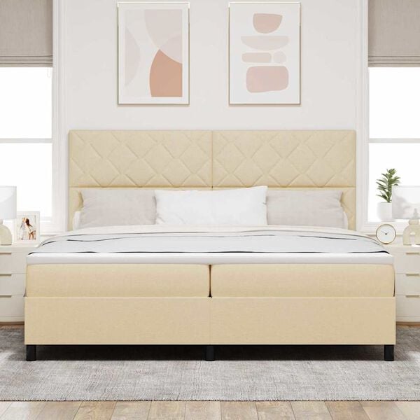 vidaXL Cama tipo Box Spring con colch&oacute;n Crema 200 x 200 cm tela