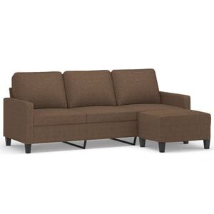 vidaXL Sof&aacute; de 3 plazas con taburete de tela marr&oacute;n 180 cm
