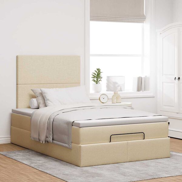 vidaXL Estructura de cama otomana colch&oacute;n tela crema 120x190 cm