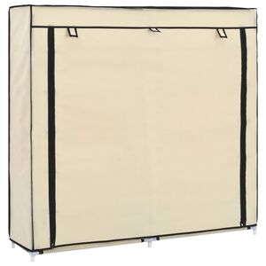 vidaXL Mueble zapatero con funda de tela color crema 115x28x110 cm