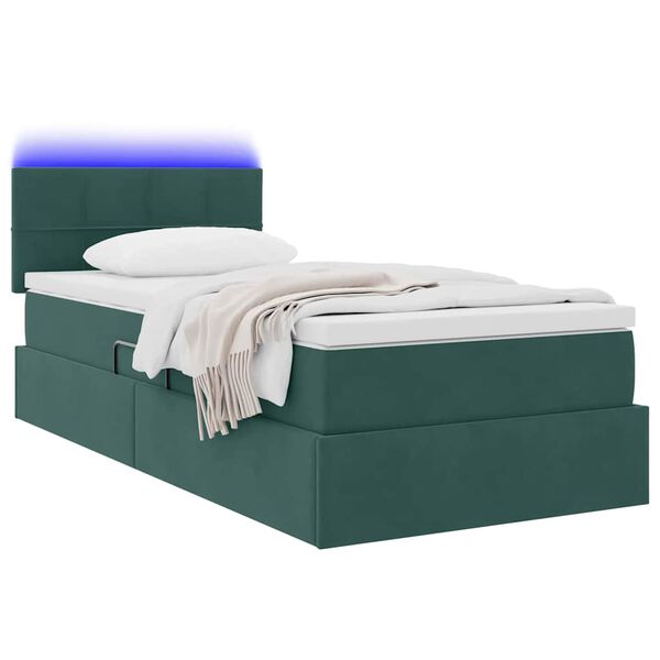 vidaXL Cama con almacenamiento y LED con LED Verde oscuro 90 x 190 cm