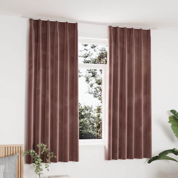 vidaXL Cortinas opacas ganchos 2 pzas terciopelo rosa viejo 140x175 cm