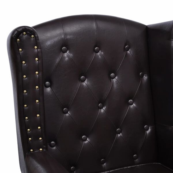 vidaXL Sillón con reposapiés cuero sintético marrón oscuro