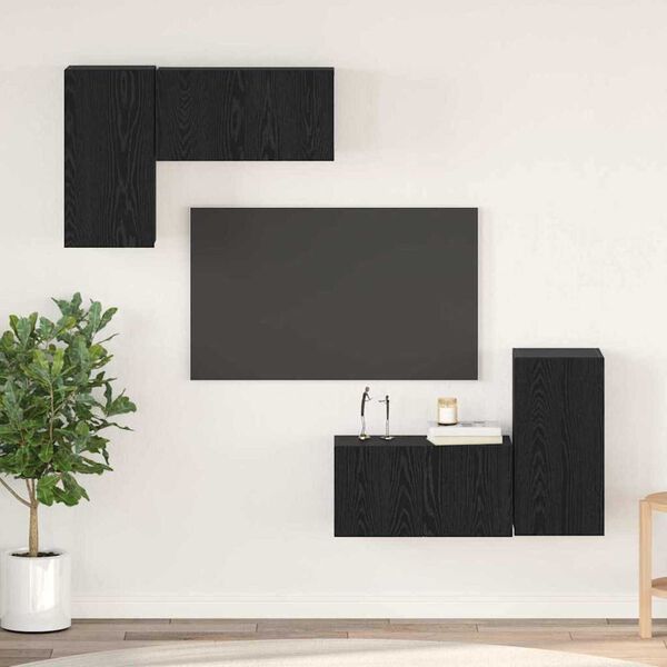 vidaXL Conjunto de mueble de TV Roble Negro Madera de ingenier&iacute;a