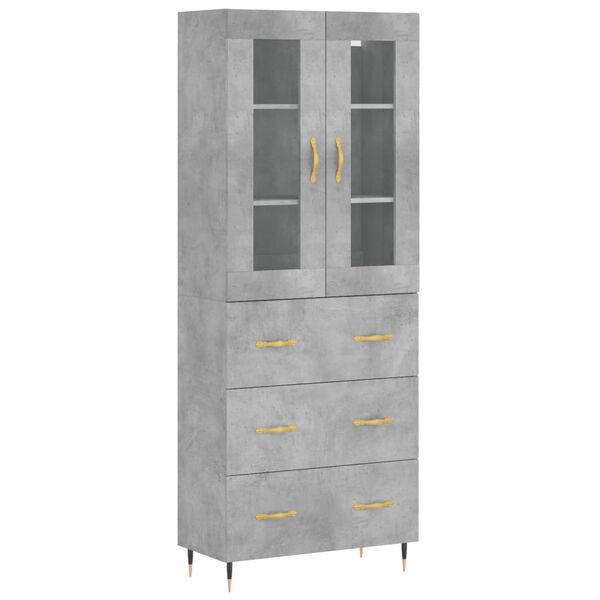 vidaXL Aparador alto madera contrachapada gris hormig&oacute;n 69,5x34x180 cm
