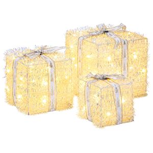 vidaXL Caja de regalo navide&ntilde;a iluminada 3 uds. 64 LED Blanco C&aacute;lido