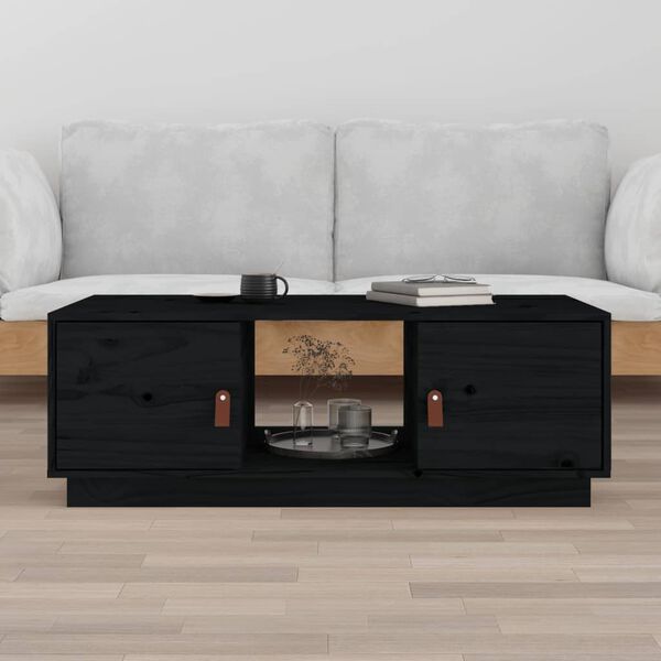 vidaXL Mesa de centro de madera maciza de pino negro 100x50x35 cm