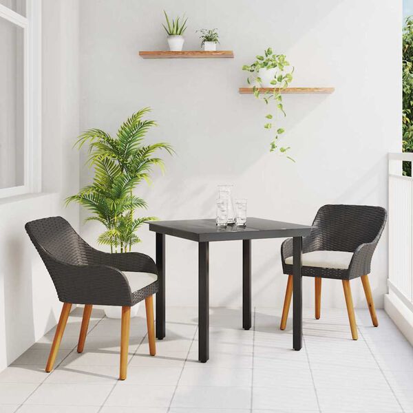 vidaXL Conjunto de Comedor de Jard&iacute;n 3 pcs Negro rat&aacute;n sint&eacute;tico