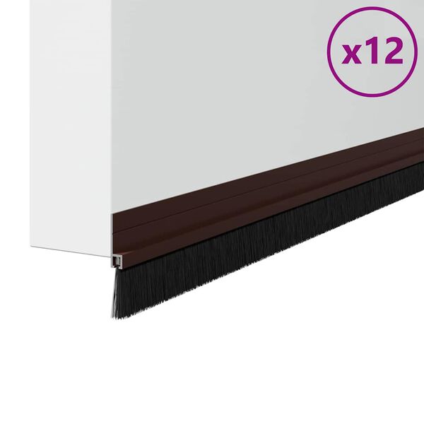 vidaXL Sellos de cepillo para puertas autoadhesivos 12 pcs Marr&oacute;n