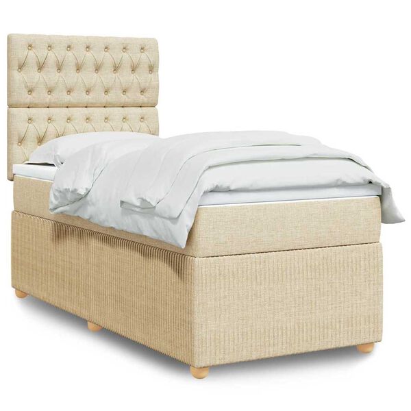 vidaXL Cama box spring con colch&oacute;n tela color crema 100x200 cm