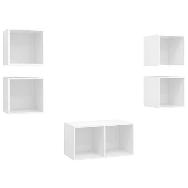 vidaXL Juego de mueble para TV de 5 piezas madera contrachapada blanco
