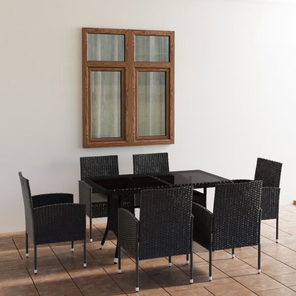 vidaXL Juego de comedor para jard&iacute;n 7 piezas rat&aacute;n sint&eacute;tico negro