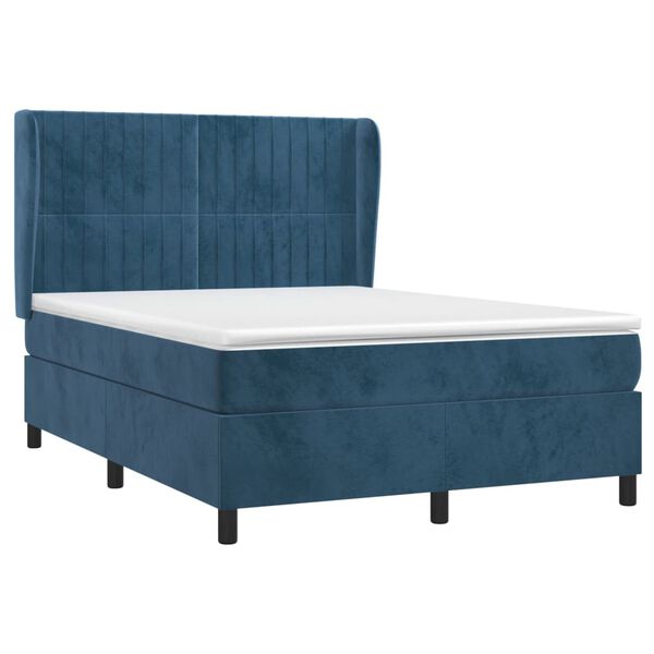 vidaXL Cama box spring con colch&oacute;n terciopelo azul oscuro 140x190 cm