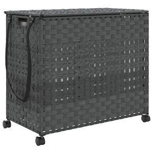 vidaXL Cesto para ropa sucia con ruedas rat&aacute;n gris 66x35x60 cm