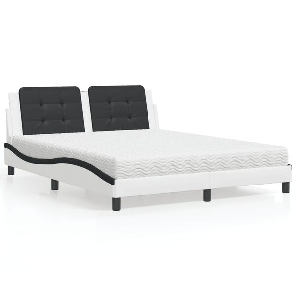 vidaXL Cama con colch&oacute;n Zadar cuero sint&eacute;tico blanco y negro 160x200 cm