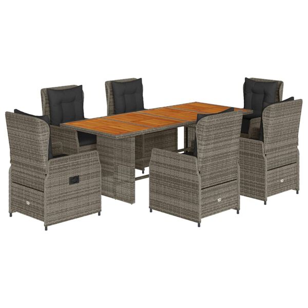 vidaXL Set comedor jard&iacute;n 7 pzas y cojines rat&aacute;n sint&eacute;tico gris