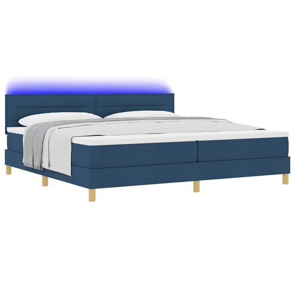 vidaXL Cama Box Spring LED con colch&oacute;n con LED Azul 200 x 200 cm tela