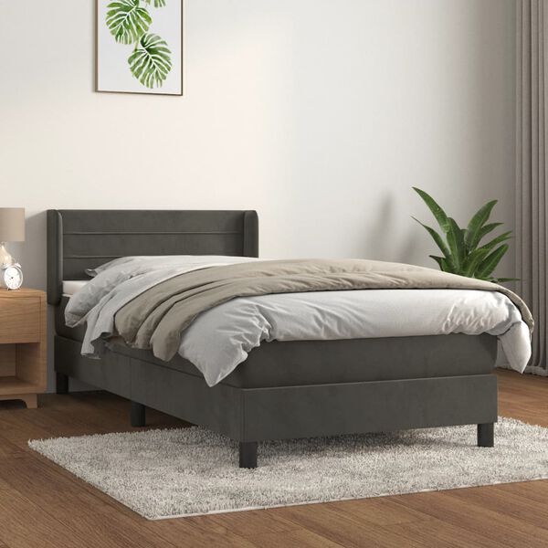 vidaXL Cama box spring con colch&oacute;n terciopelo gris oscuro 80x200 cm