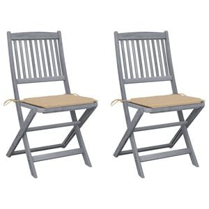 vidaXL Sillas plegables (2 unidades) con cojines, de madera maciza de acacia.