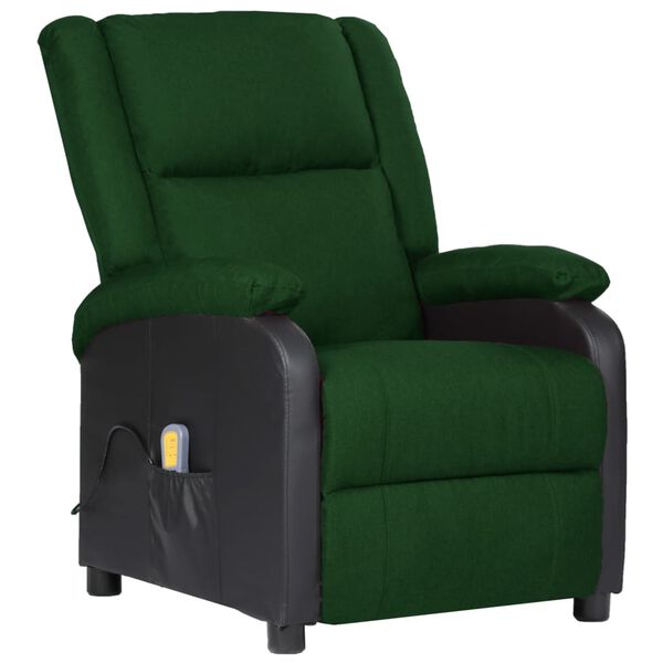vidaXL Sillón de masaje de cuero sintético y tela verde