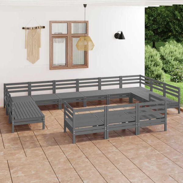 vidaXL Juego de muebles de jard&iacute;n 13 piezas madera maciza de pino gris
