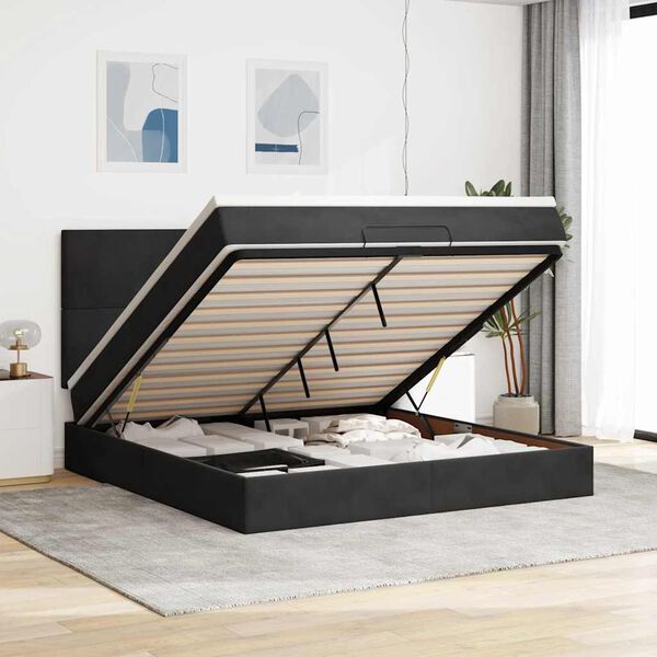 vidaXL Estructura de cama otomana colchones terciopelo negra 180x200cm
