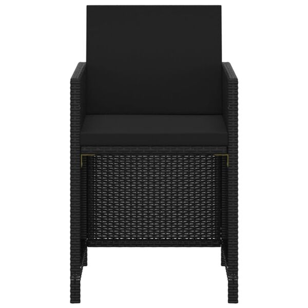 vidaXL Set comedor de jard&iacute;n 3 pzas con cojines rat&aacute;n sint&eacute;tico negro