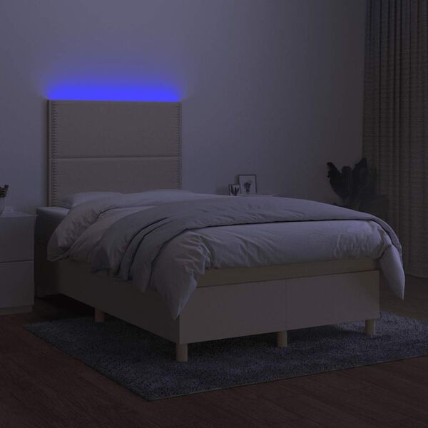 vidaXL Cama box spring con colch&oacute;n y luces LED tela crema 120x190 cm
