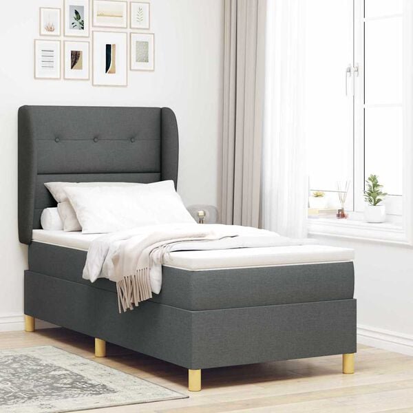 vidaXL Cama con Somier y Colch&oacute;n Gris Oscuro 90x190 cm de Tela tela