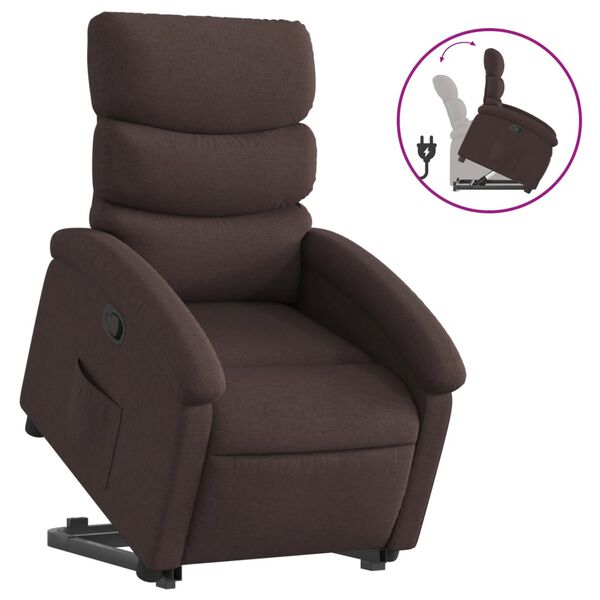 vidaXL Sill&oacute;n reclinable elevable tela marr&oacute;n oscuro