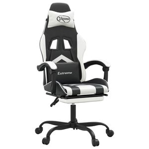 vidaXL Silla gaming giratoria reposapi&eacute;s cuero sint&eacute;tico negro blanco