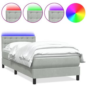 vidaXL Cama box spring con colch&oacute;n y LED terciopelo gris claro 90x210 cm