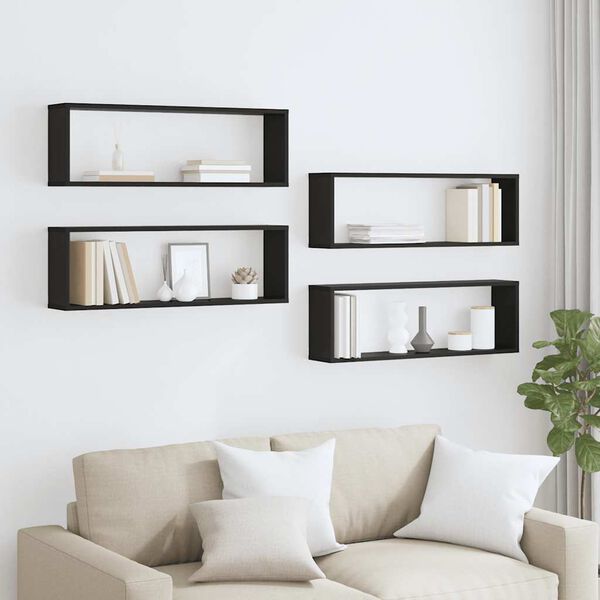 vidaXL Estantes cubo de pared 4 uds contrachapado negro 80x15x26,5 cm