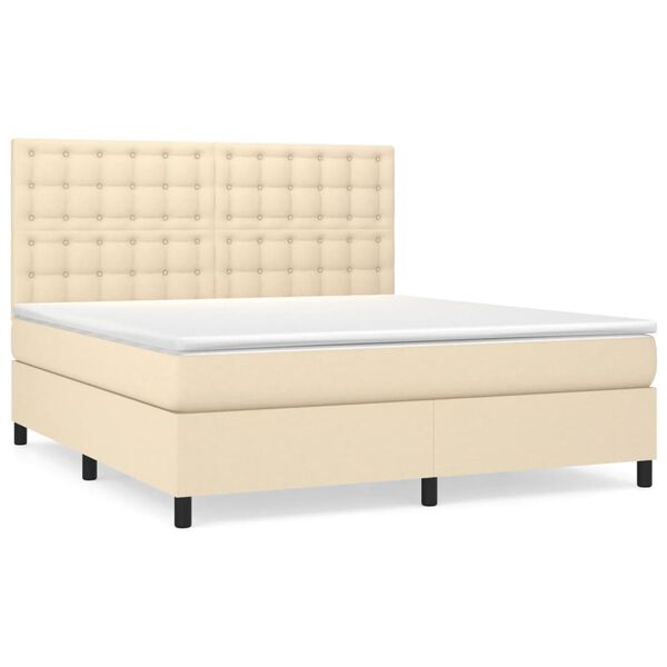 vidaXL Cama box spring con colch&oacute;n tela color crema 160x200 cm